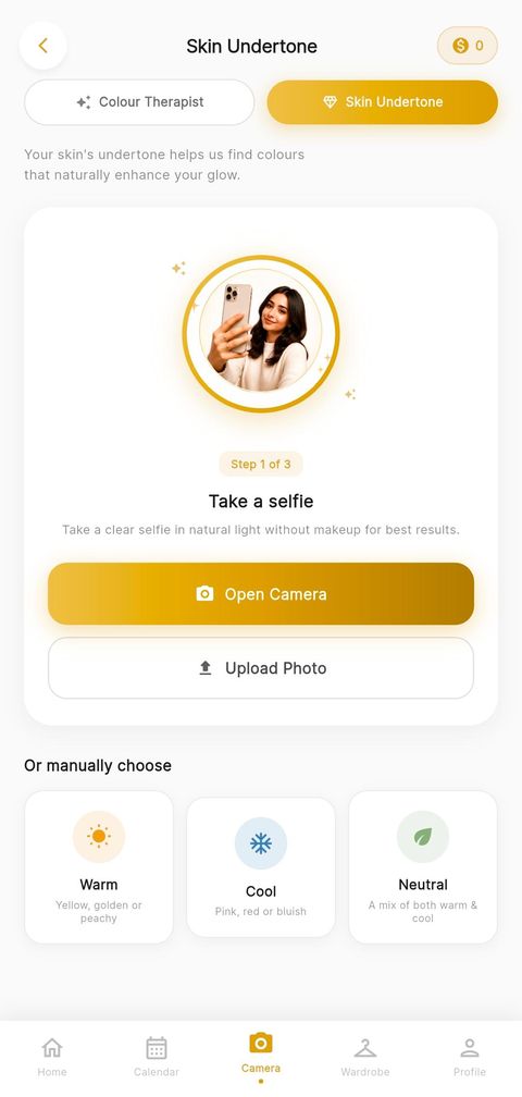 Skin undertone detection via selfie